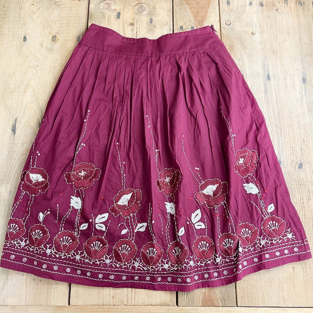 Antonio Melani Dark Red Floral‎ Skirt Midi Embroidered 2 Wine